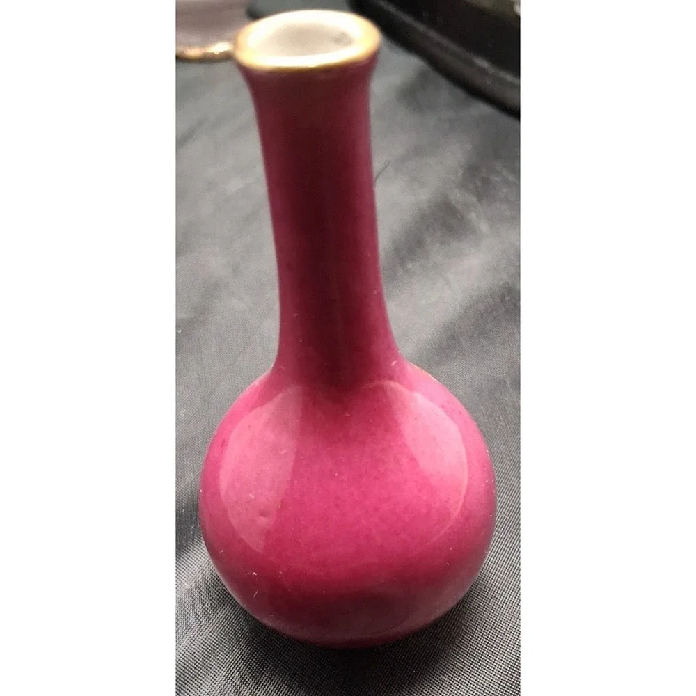 Collection of Seven Vintage Miniature Ceramic Bud Vases with Hand-Painted Design